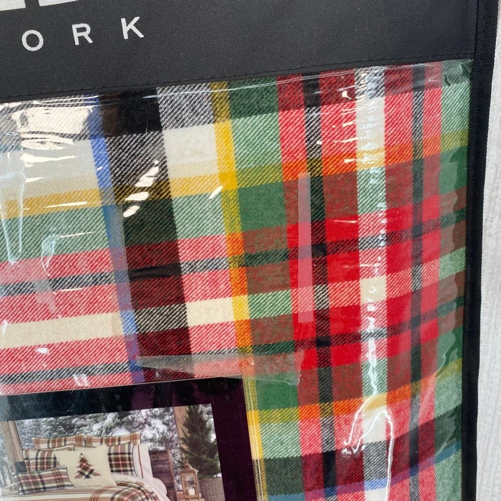 J. Queen New York Duvet Set KING Christopher Plaid Red Cream 100% Cotton Lodge